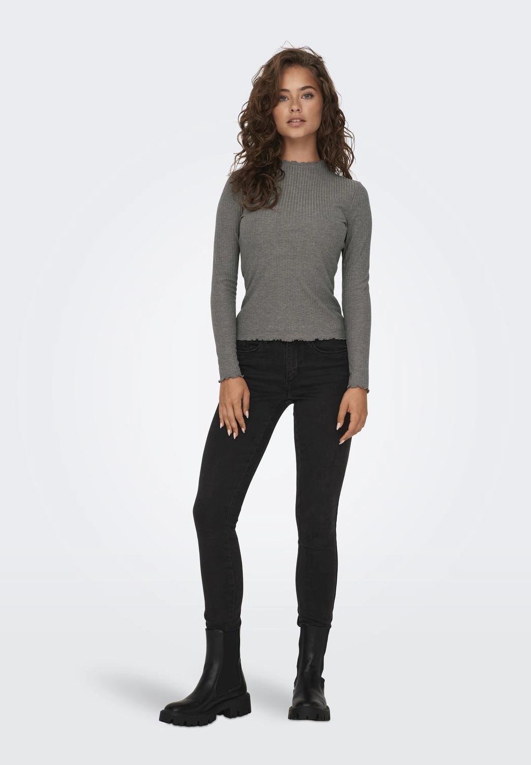 ONLY® Langarmshirt "Emma" Stehkragen Ripp-Design für Damen Online Shopping