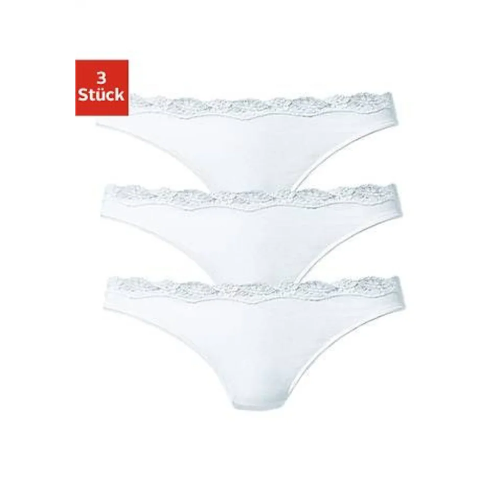 LASCANA String (3er-Pack) aus elastischer Baumwolle mit zarter Spitze kaufen