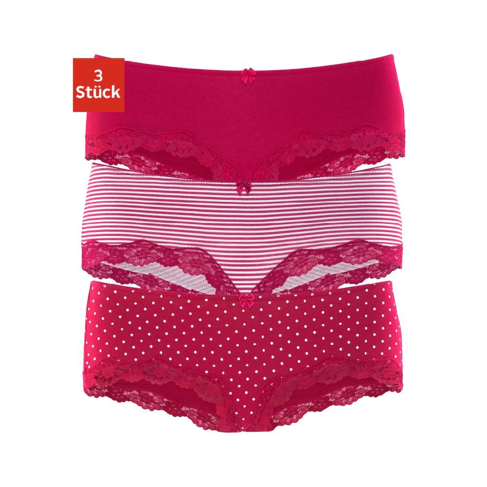 LASCANA Panty (3er-Pack) aus elastischer Baumwolle mit zarter Spitze