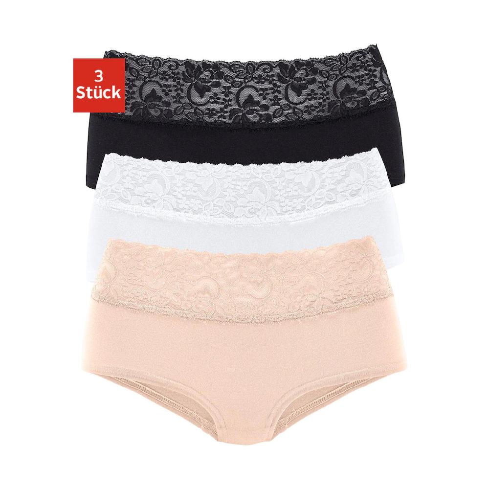 Vivance Panty (3er-Pack) aus elastischer Baumwolle mit floraler Spitze