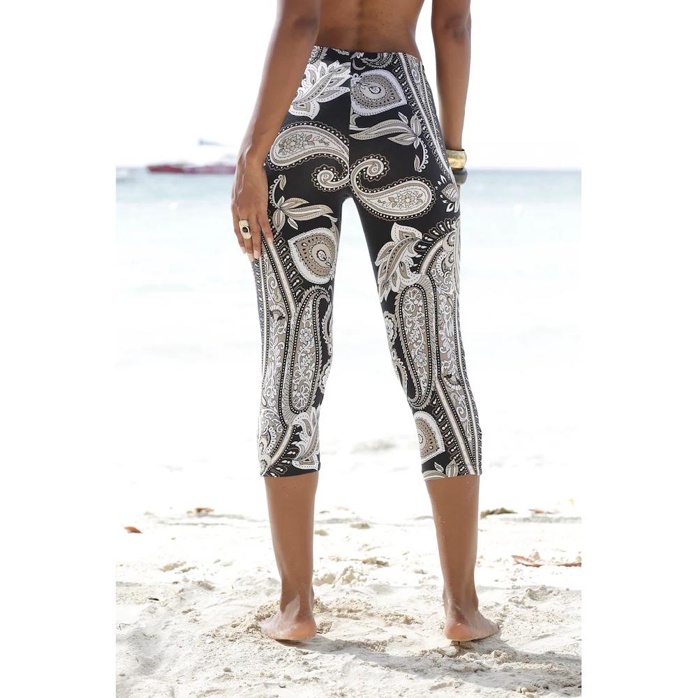LASCANA Caprileggings mit Zierbändern am Beinabschluss Allover-Druck 3/4-Länge Online Shopping