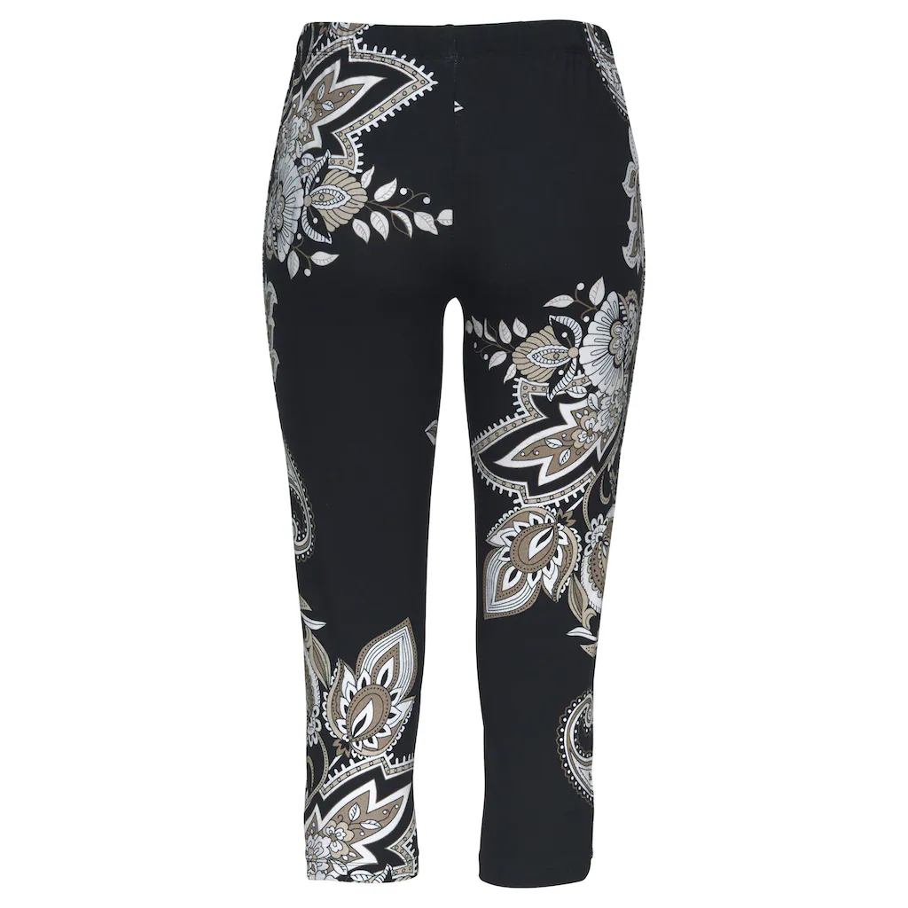 LASCANA Caprileggings mit Zierbändern am Beinabschluss Allover-Druck 3/4-Länge Online Shopping