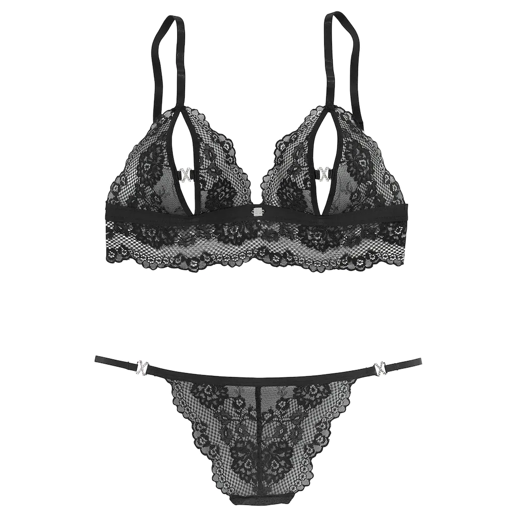 JETTE Set: Bügelloser BH (2 tlg. mit Ministring) mit verführerischen Cut-Outs sexy Dessous Reizwäsche ▷ für Bis zu 50% Rabatt